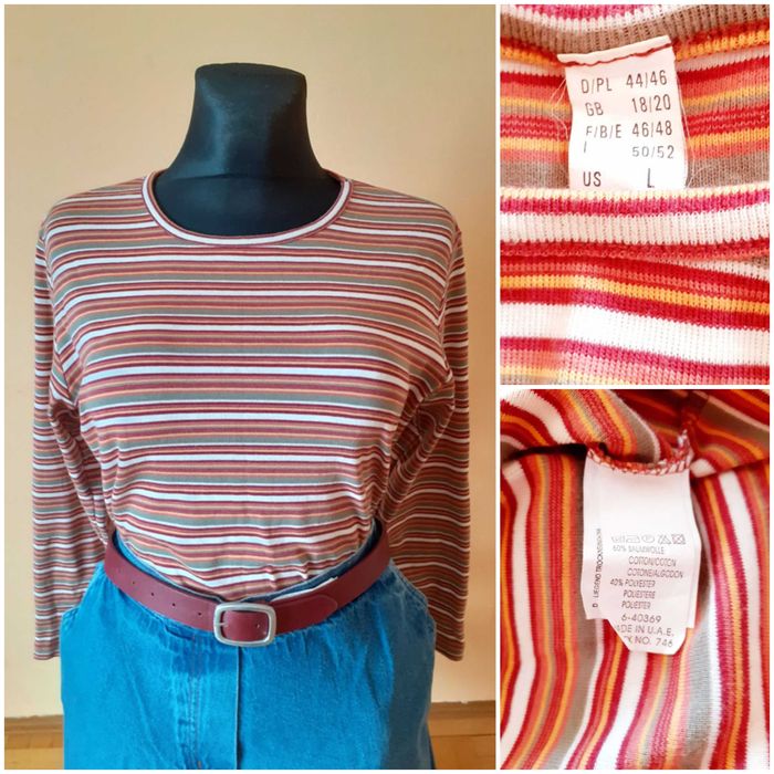 44 46 Bluzka sweterek top longsleeve kolorowe paski bawełna Bonprix