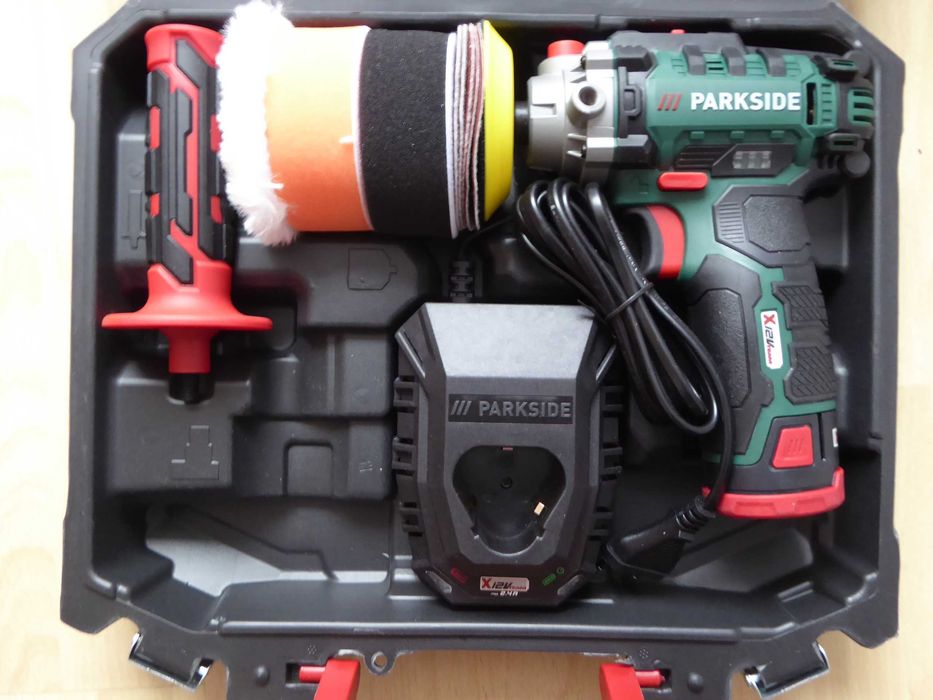Nieużywana polerka 12V PARKSIDE PAAP 12 E5 z akumulatorem i ładowarką.