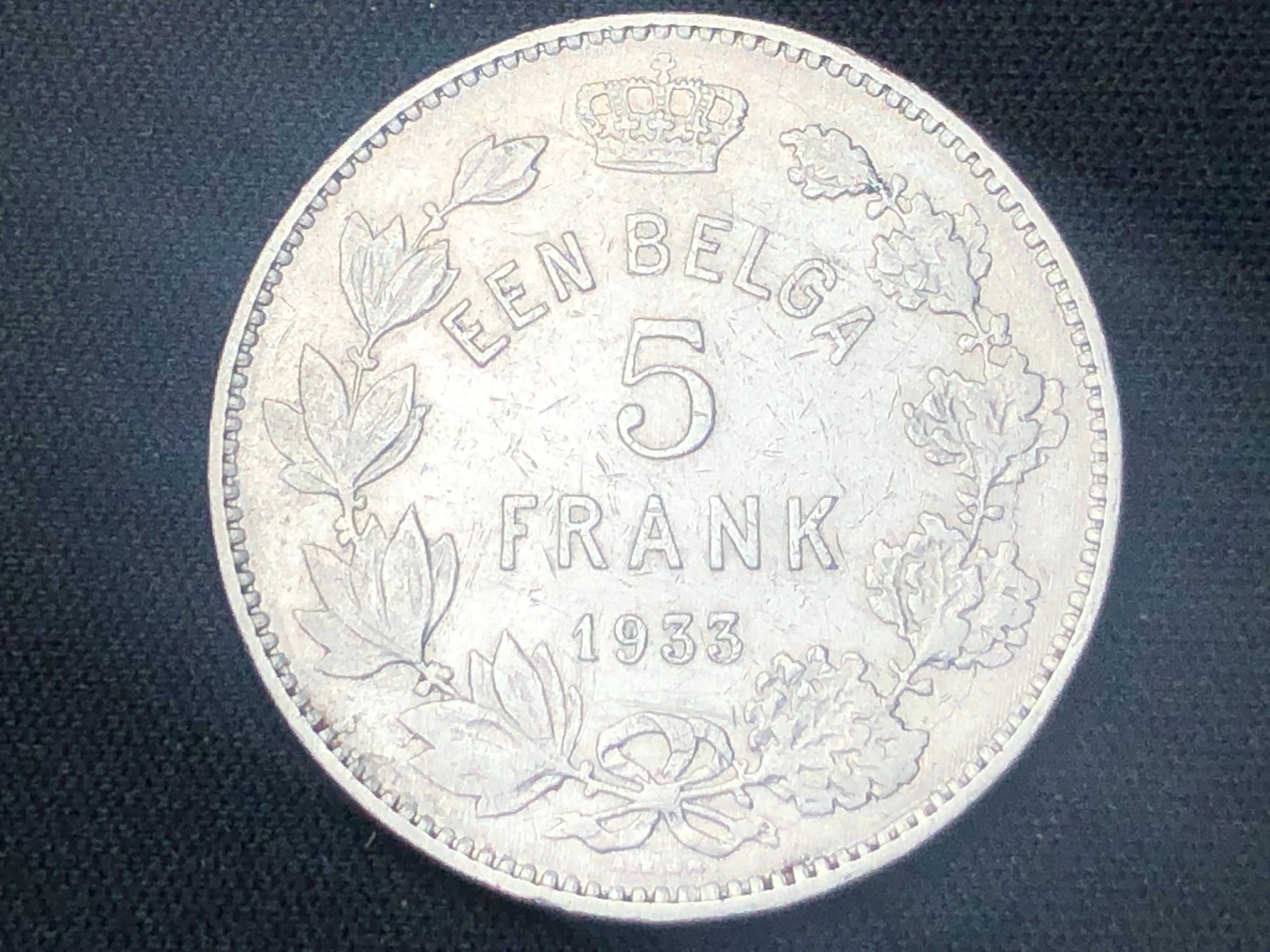 Bélgica 1933 - 5 Franc Cuproniquel - Legenda 'ALBERT KONING DER BELGEN