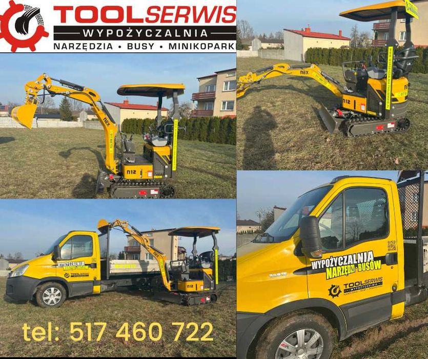 Wypożyczalnia Wynajem Minikoparka 1.3t  Wywrotka zagęszczarka 500kg