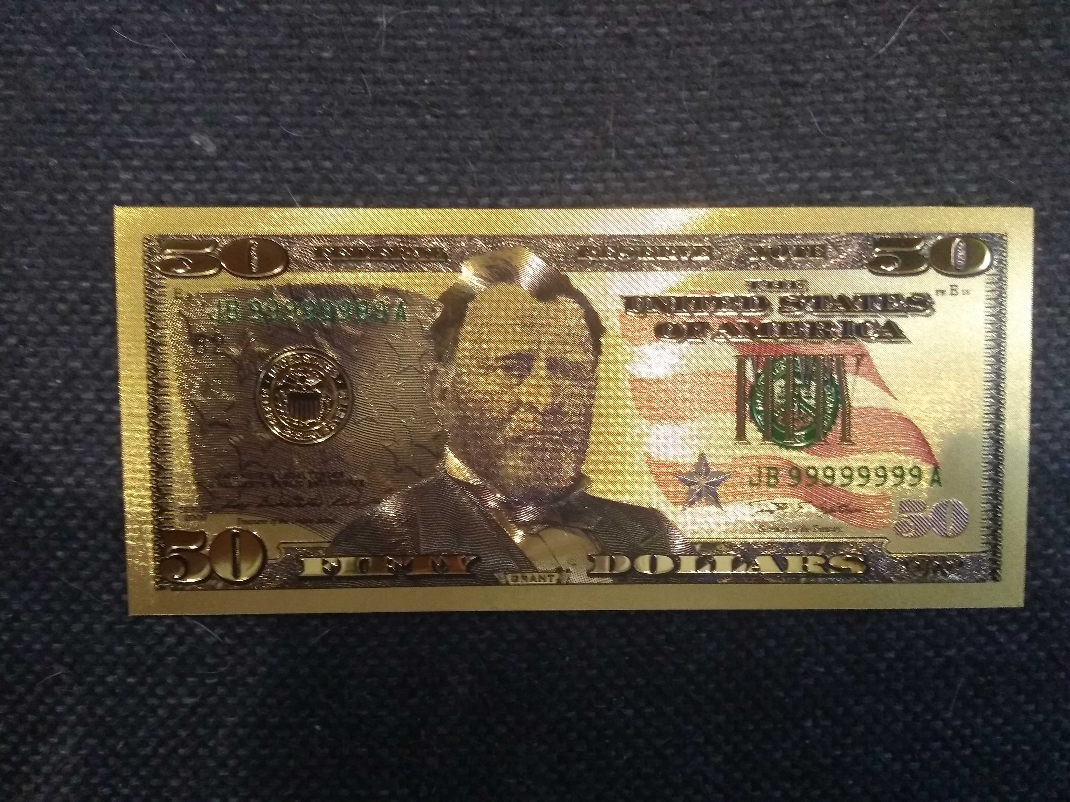Banknot kolekcjonerski pozłacany - 50 dollarów amerykańskich