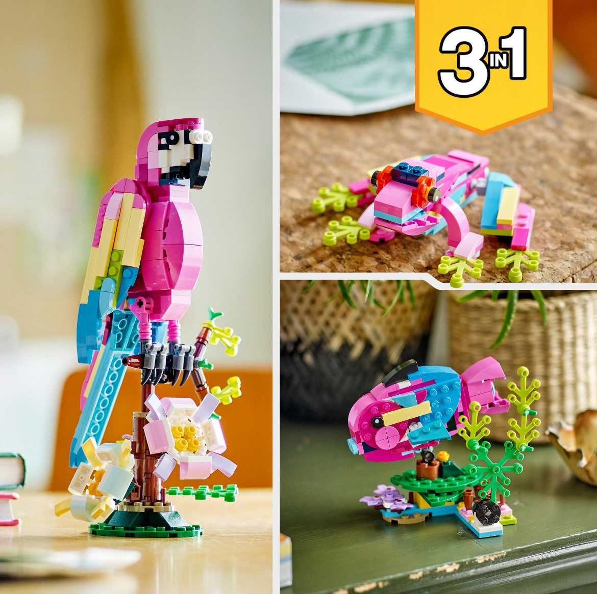 Klocki LEGO Creator 3w1 Papuga Żaba Ryba PREZENT 253el Zestaw 7+ 31144