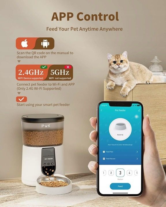 PUPPY KITTY Podajnik, dozownik, do karmy dla kotów i psów, WiFi 4L