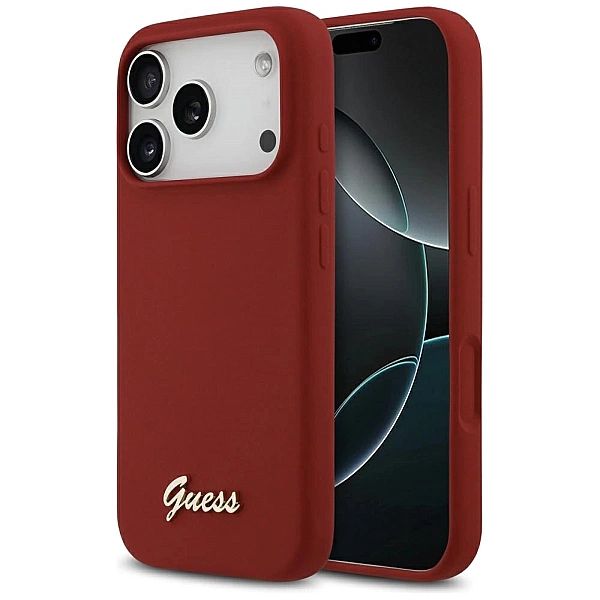 Etui Guess Silicone Script Metal Logo MagSafe na iPhone 17 Pro - czerw