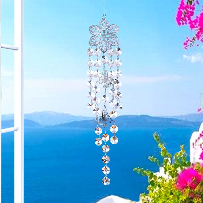 ŁAPACZ SNÓW Słońca Szklany Zawieszka do Okna Glamour Motyle Bezbarwna