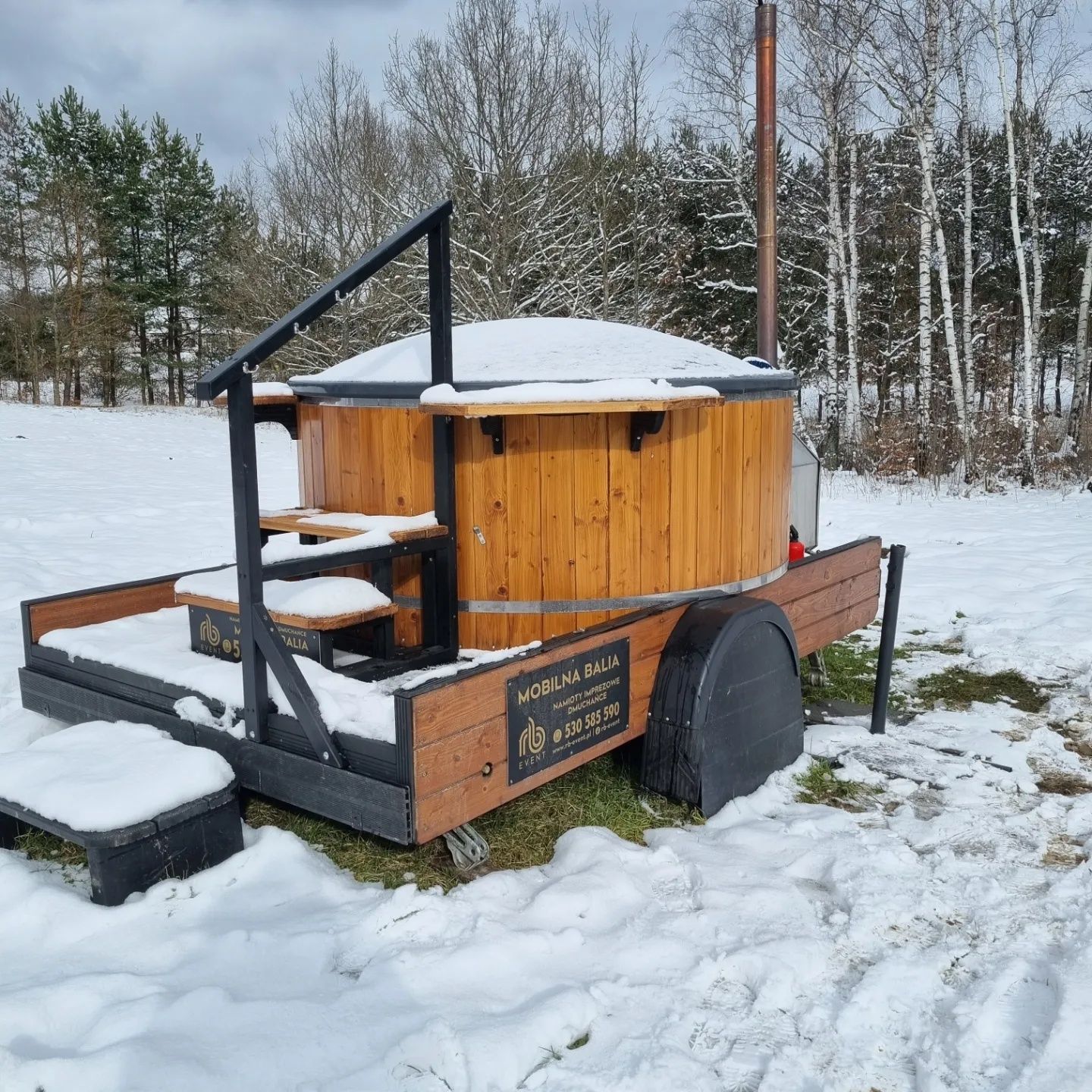 Mobilna balia z jacuzzi wynajem, ruska bania, mobilna sauna