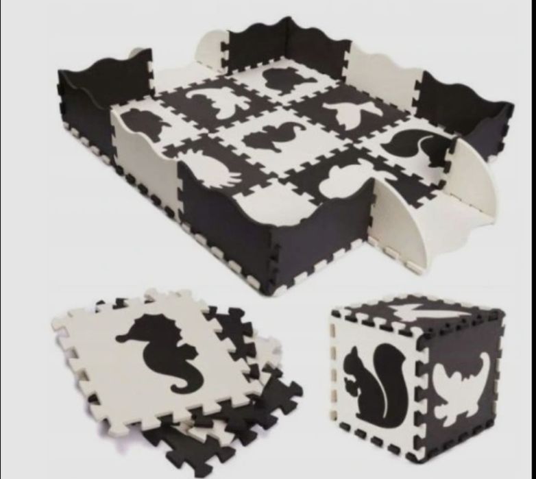 Mata piankowa dla dzieci 114 x114 biało czarna