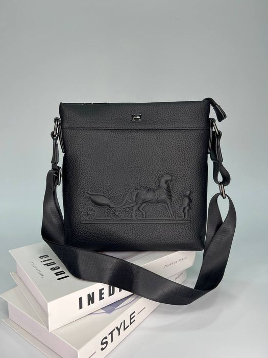 Сумка Слинг Hermes через плечо / Кожаные сумки для мужчин черная