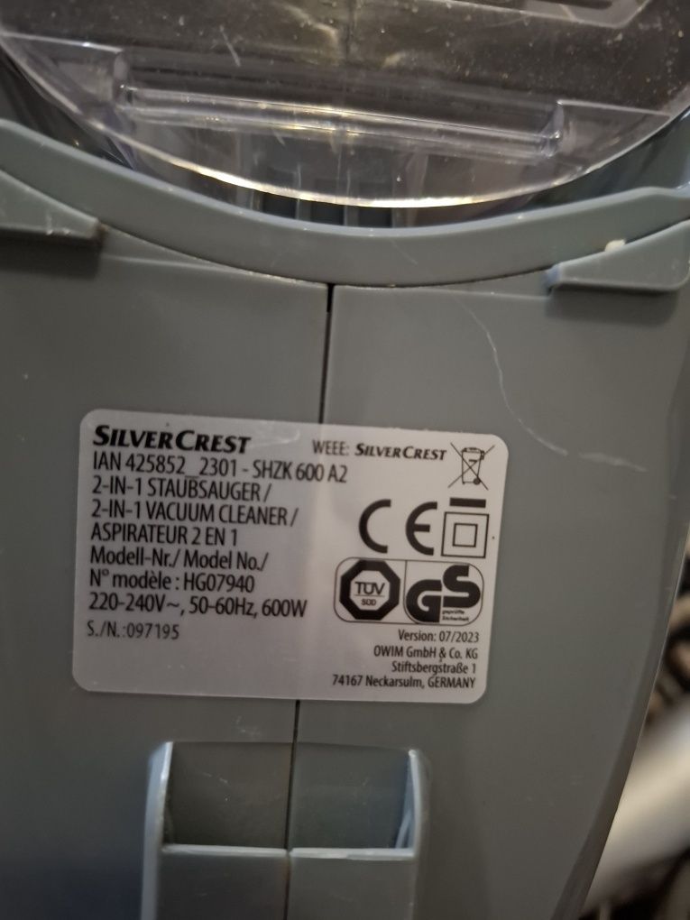 Пилосос дротовий вертикальний Silver Crest 600A2