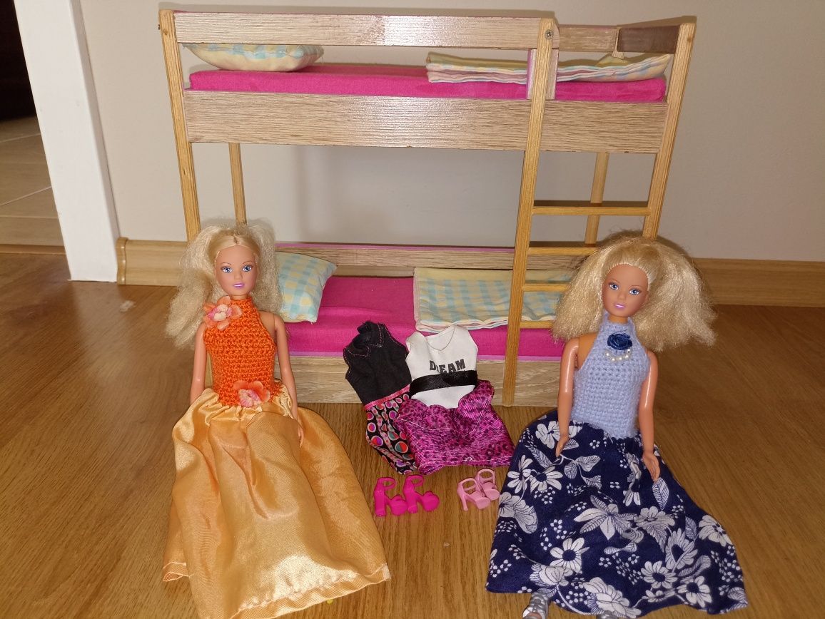 łóżko piętrowe dla Barbie z zestawami pościeli + 2 oryginalne Barbie