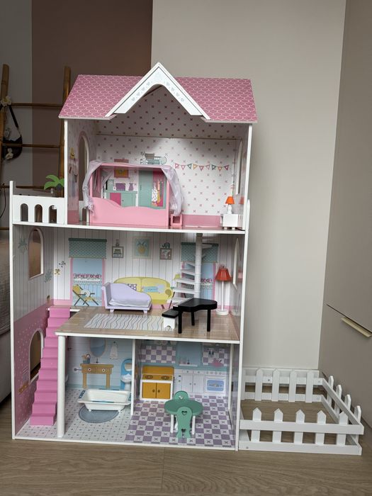 Domek dla lalek xxl 123 cm taras, akcesoria, ogrodek