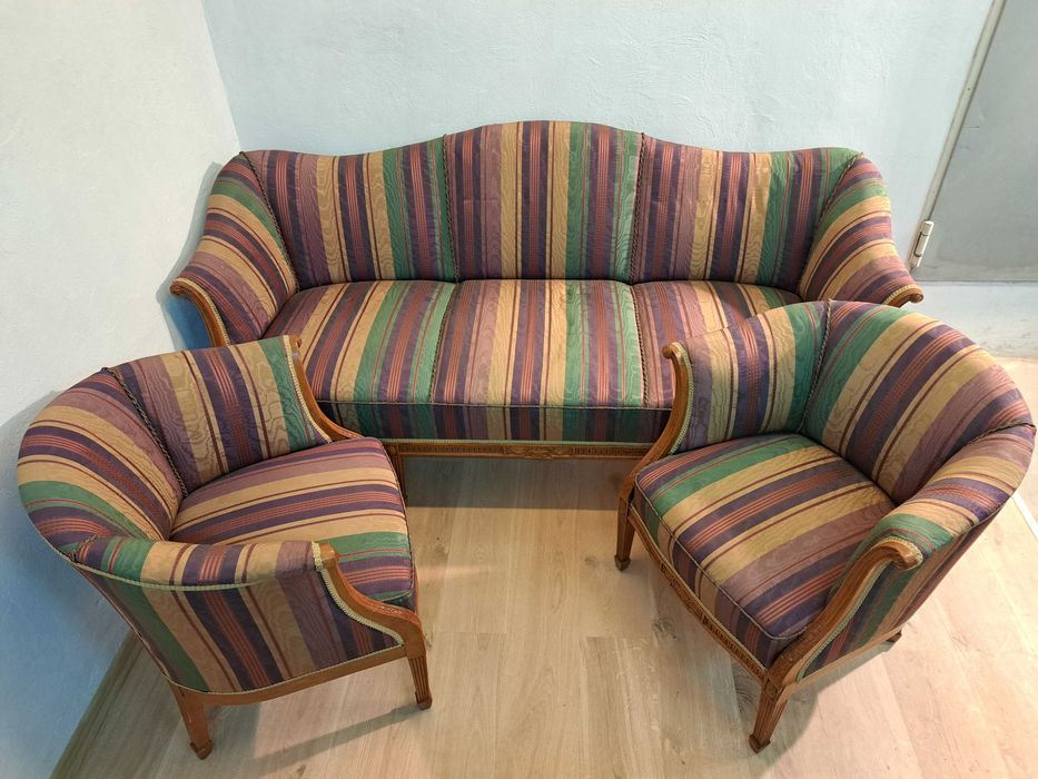 Sofa kanapa fotele wypoczynek Ludwik Filip francuski jedwab XIX