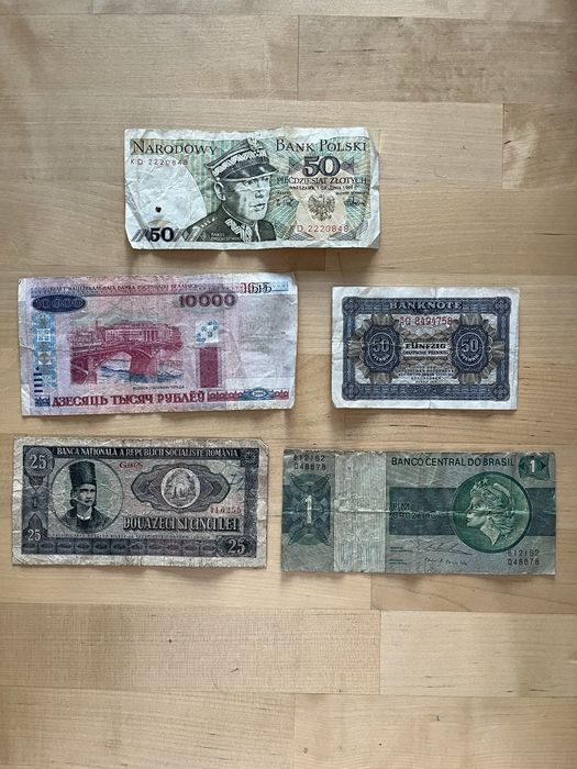 Stare banknoty, Lej, Fenig, Ruble, cruzeiro, Lewa
