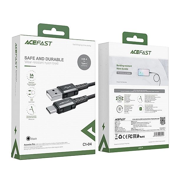 Acefast kabel USB - USB Typ C 1,2m, 3A czarny (C1-04 black)