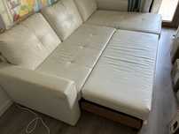 Sofá-cama com chaise long branco (urgente)