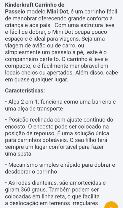 Carrinho de passeio Kinderkraft como novo