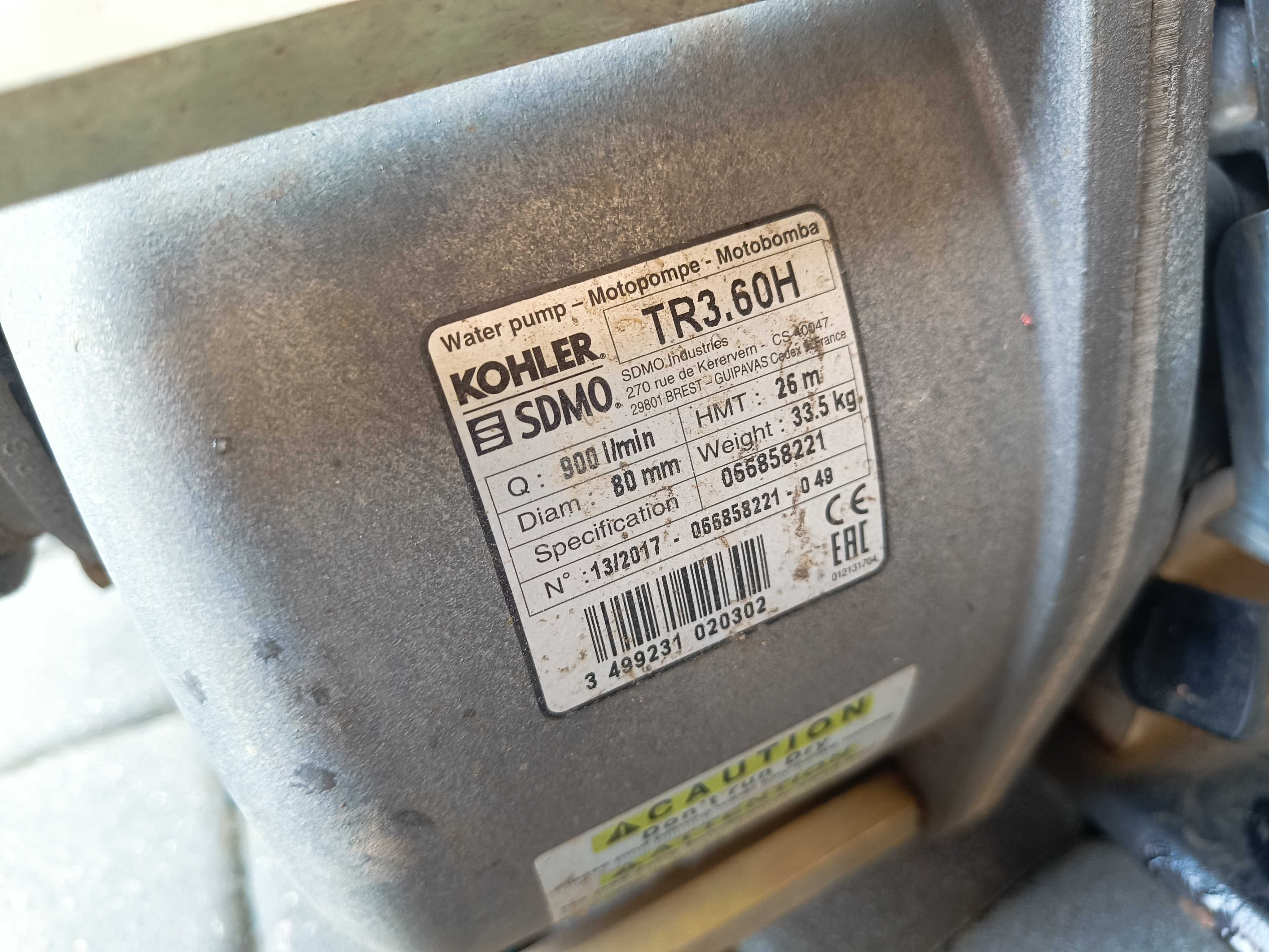 Motopompa Kohler TR3 60H. używana, stan BDB, z wężami