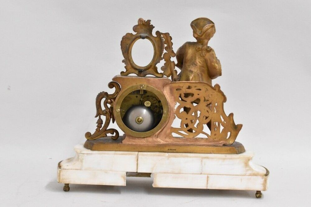 Zegar kominkowy oryginał francuski XIXw. złocony, marmur
