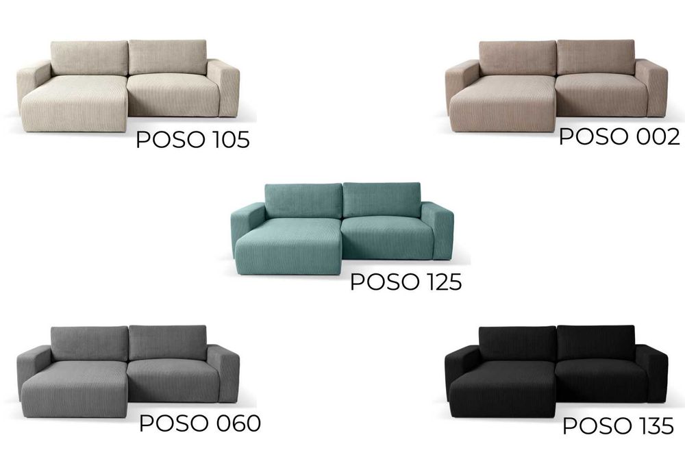 Narożnik tapicerowany GUSTO sztruks POSO, funkcja spania + pojemnik