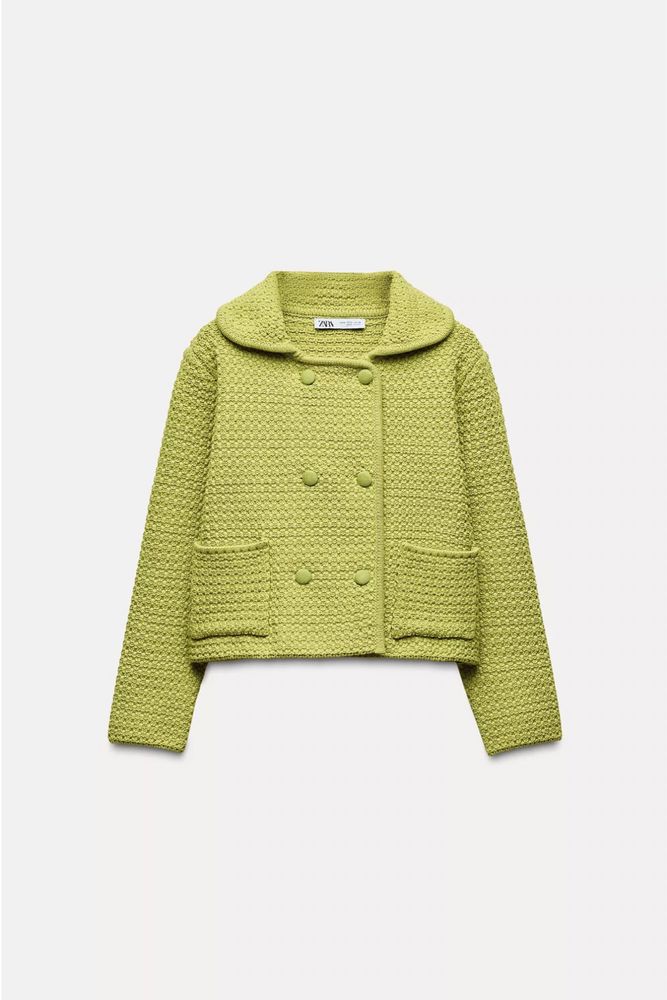 ZARA Sweter limonkowy z kołnierzykiem 64 % bawełna L