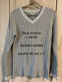 Blue motion L 44/46 damski sweter szary splot warkoczowy Vintage y2k