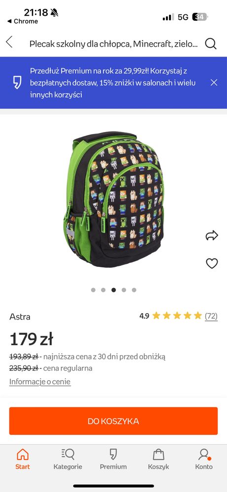 Plecak tornister szkolny Astra minecraft do pierwszej klasy