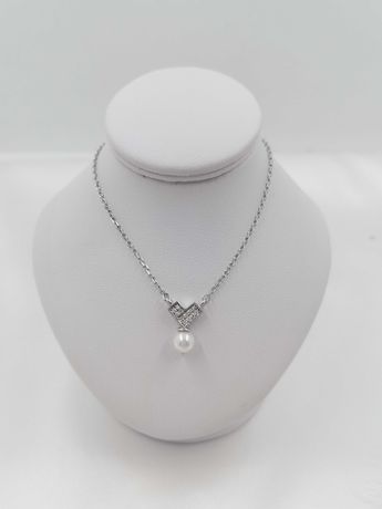 Nowa Srebrna Celebrytka z Białą Perłą Srebro 925 / Sklep K&K Diament
