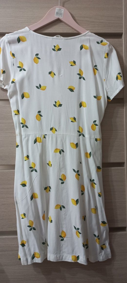 Sukienka H&M biała w cytrynki roz.158 stan idealny