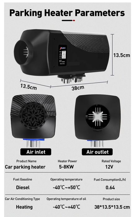 Aquecedor de ar diesel camião autocaravana 5-8w com LCD e comando NOVO