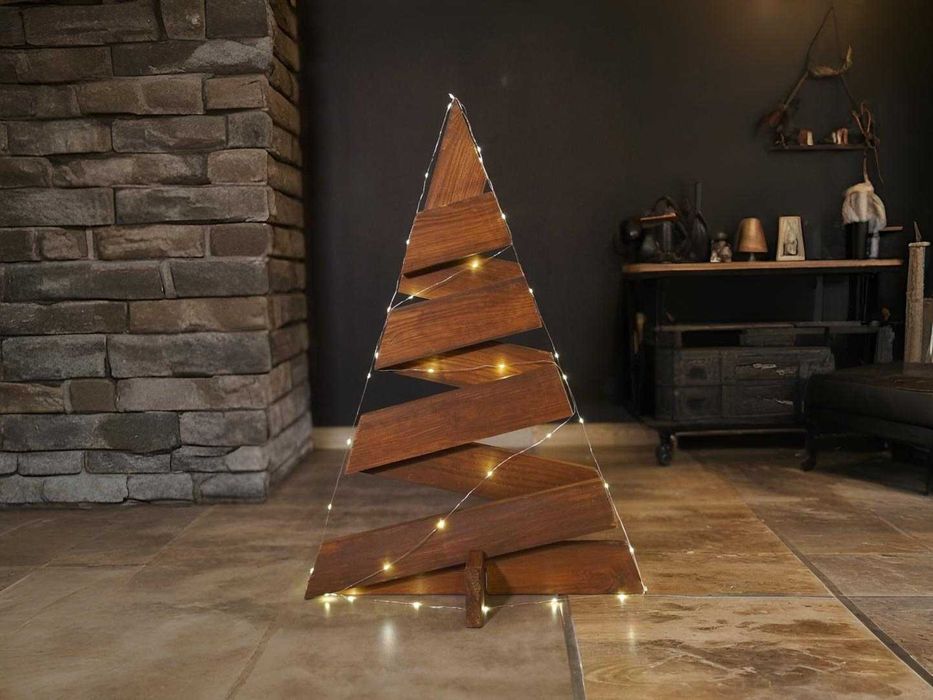 Choinka drewniana na 70 cm na Święta + lampki LED dekoracja świąteczna
