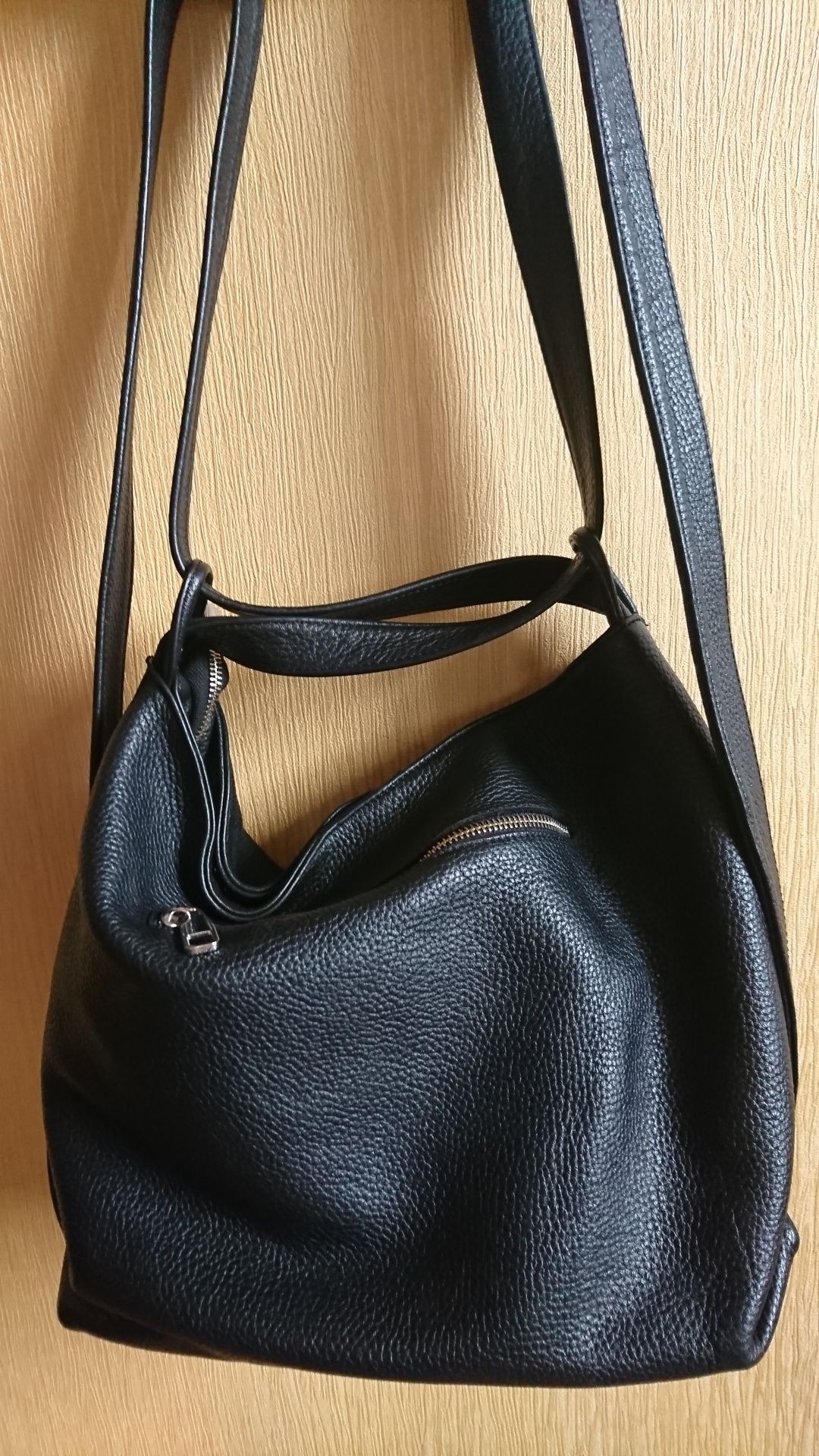 Сумка-рюкзак кожа чёрный шкіра рюкзак сумка