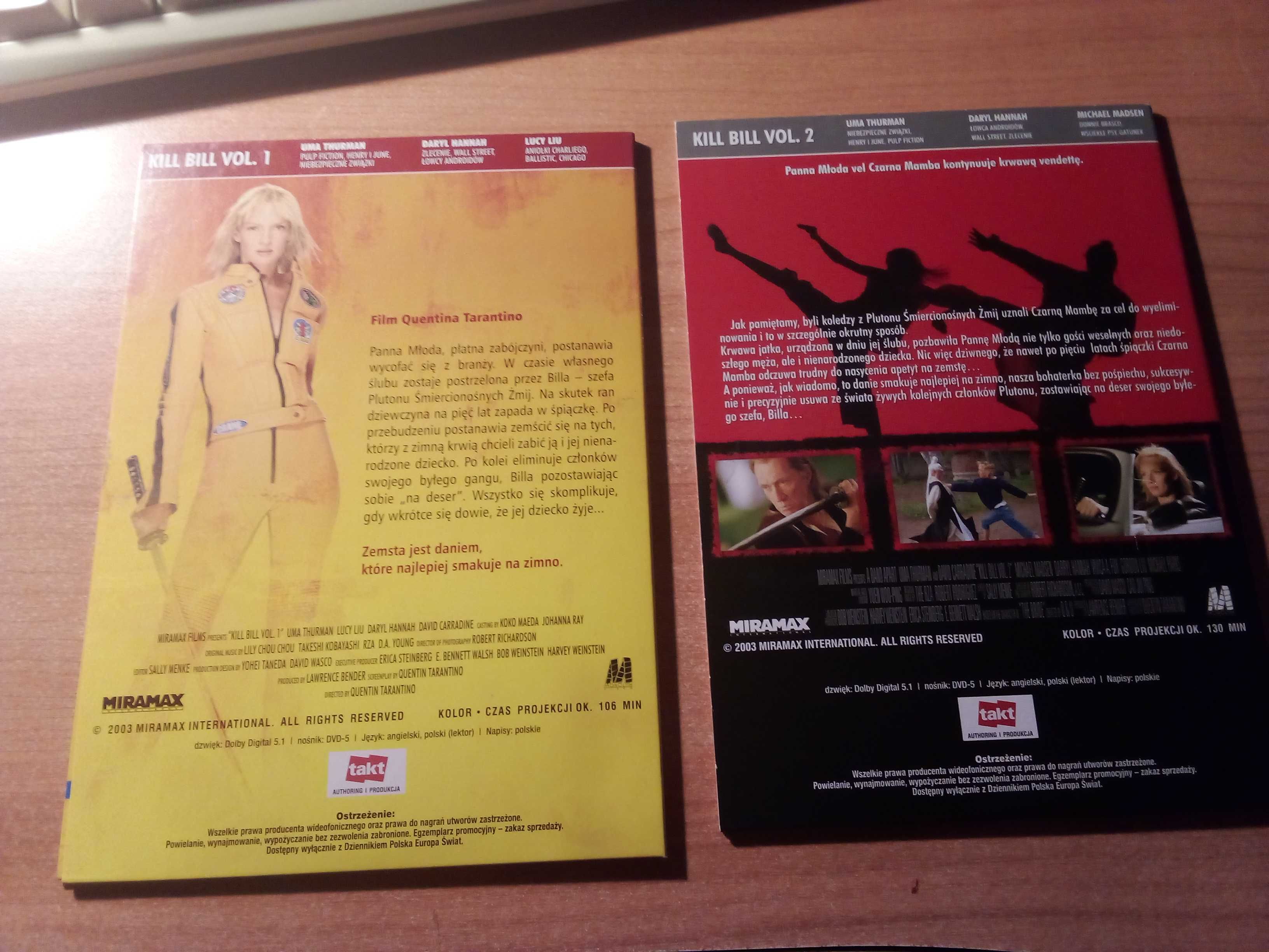 Kill Bill I , Kill Bill II płyty DVD