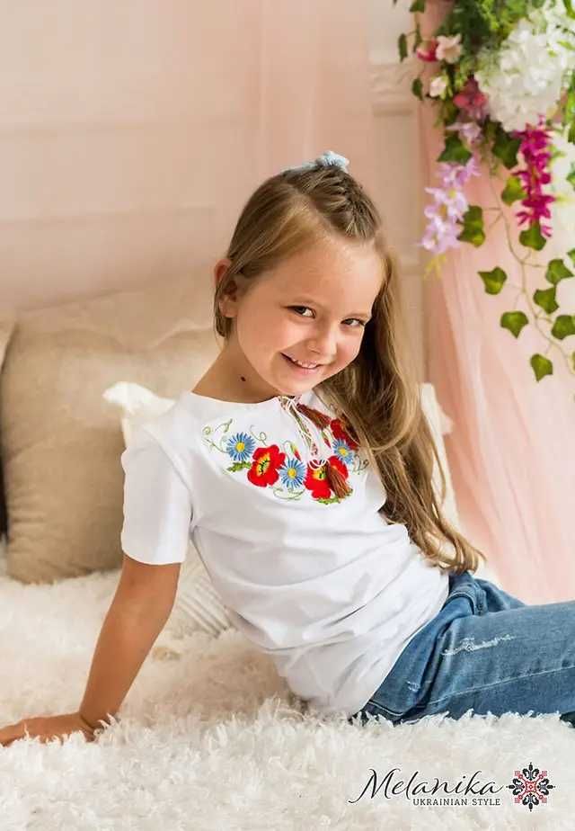 Вишиванка дівчача футболка дитяча на дівчинку вишита, р 92 -152