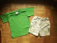 Komplet na lato: zielony t-shirt + shorty moro, roz. 98-104