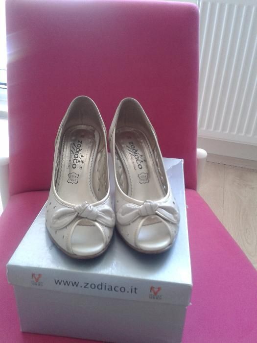 czółenka skórzane peep toe ZODIACO Italy, rozmiar: 35