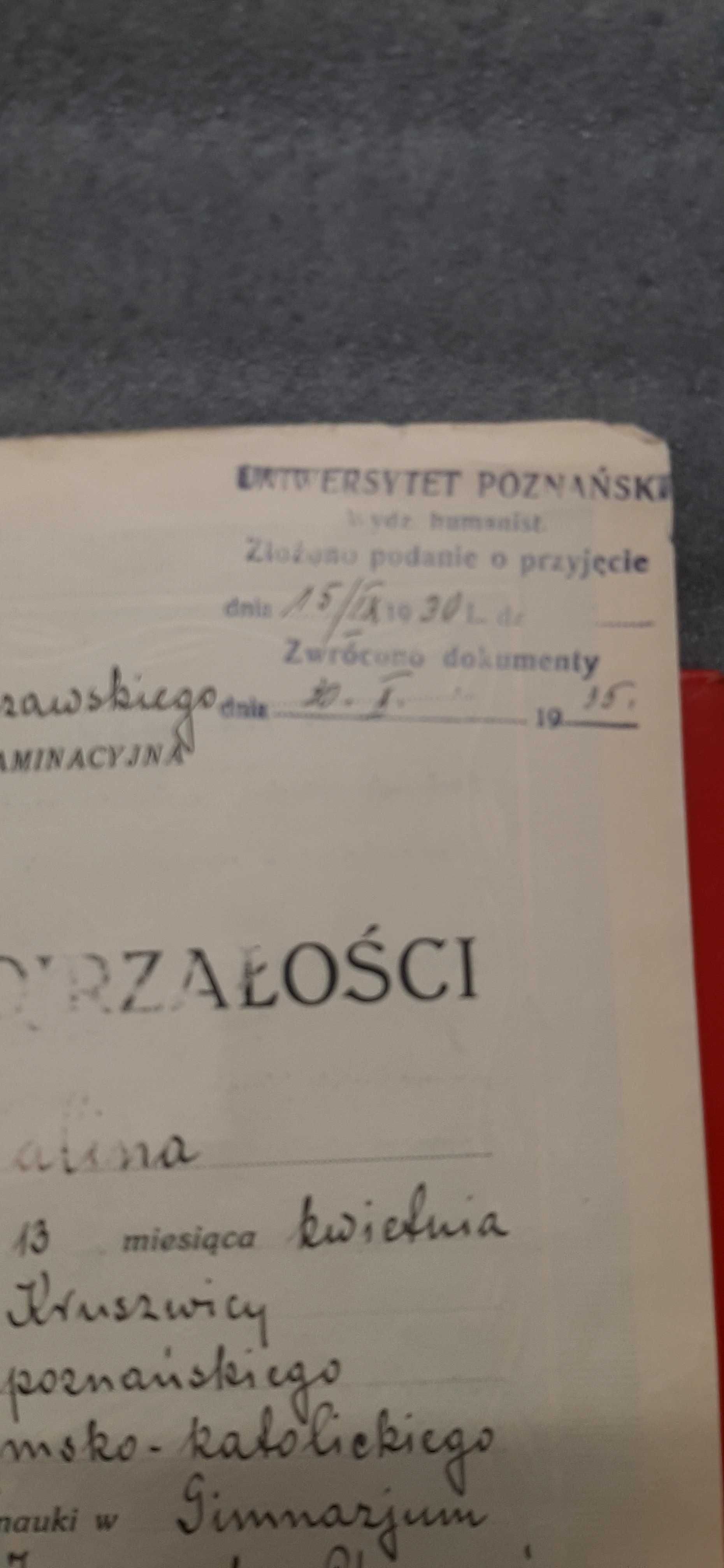 Świadectwo dojrzałości  1929r Ciechanów