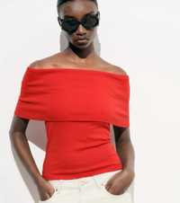 Кофтинка топ футболка Zara з відкритими плечима XS S червона