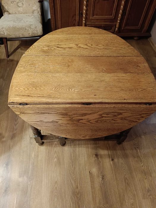 Stolik ogrodowy, dębowy składany, z owalnym blatem