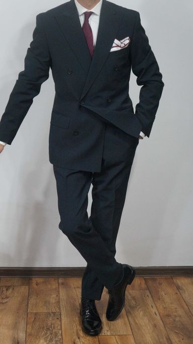 Garnitur Dwurzędowy Próchnik Wełna Rozmiar 48 Kolor Granatowy Głęboki