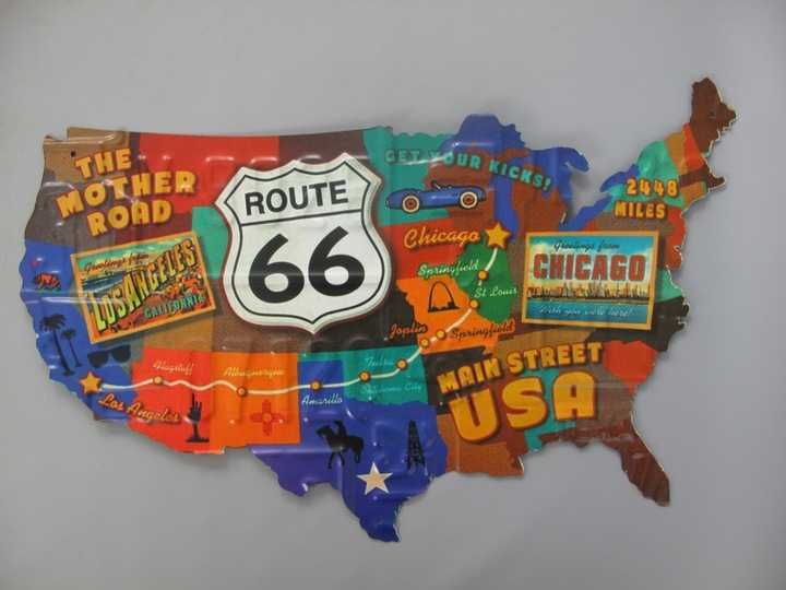 PLAKAT metalowy szyld STANY ZJEDNOCZONE 3D Route 66