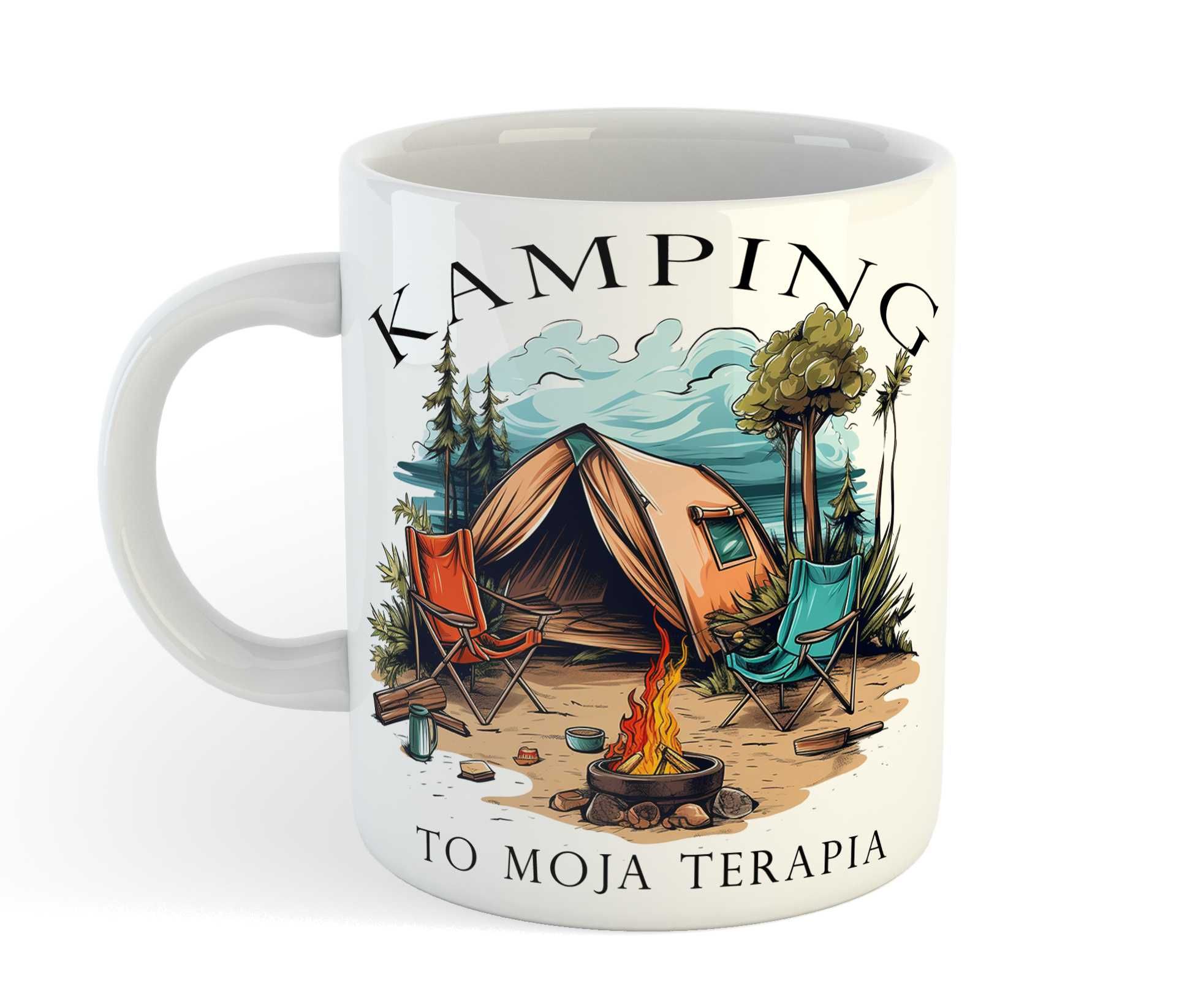 Kubek "Kamping to moja terapia", Kamper, namiot, kamping.