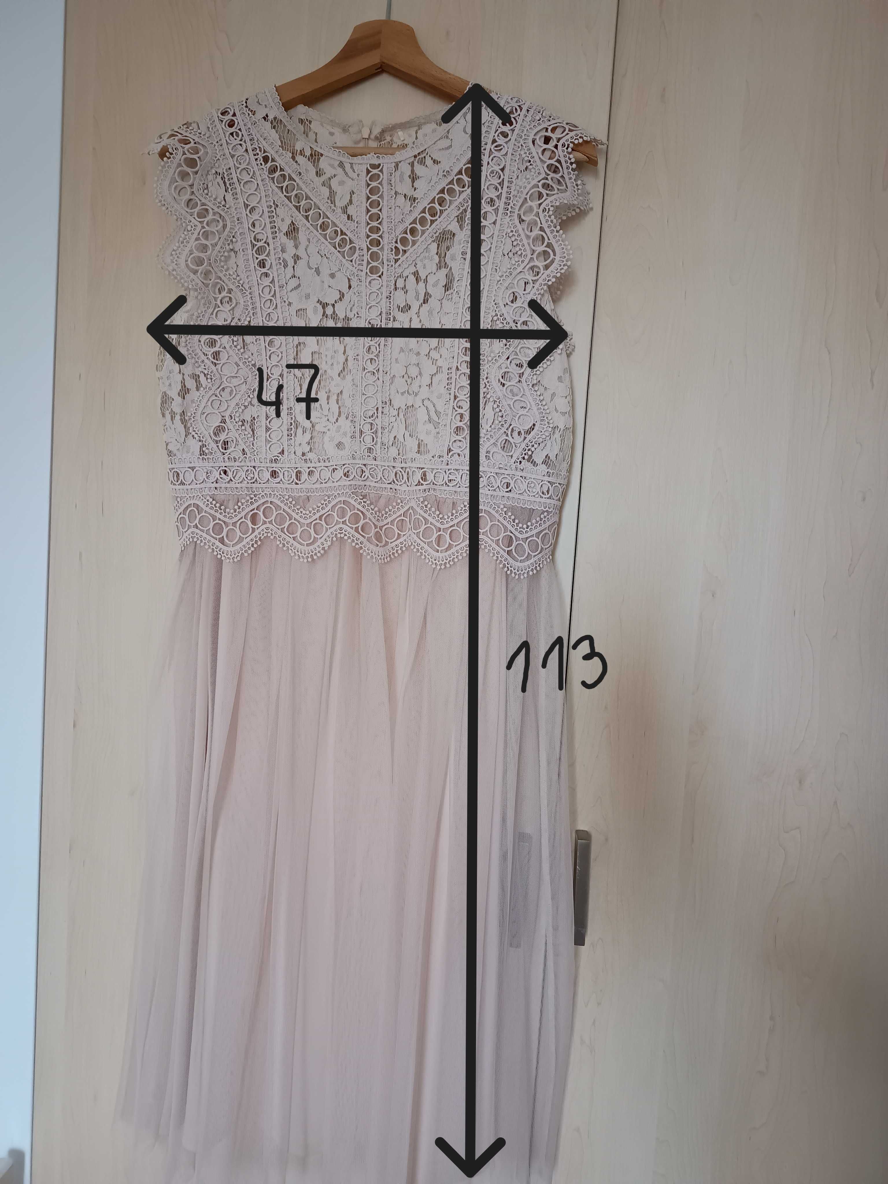 Sukienka ślubna/koktajlowa ESPRIT w stylu boho, pudrowy róż, rozmiar L