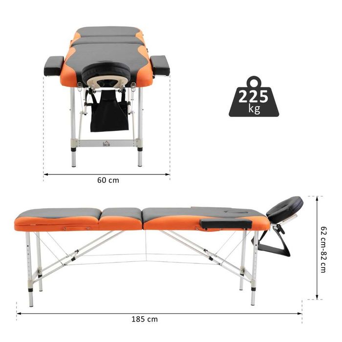 Marquesa de alumínio dobrável e portátil 185x60cm preta e laranja NOVA