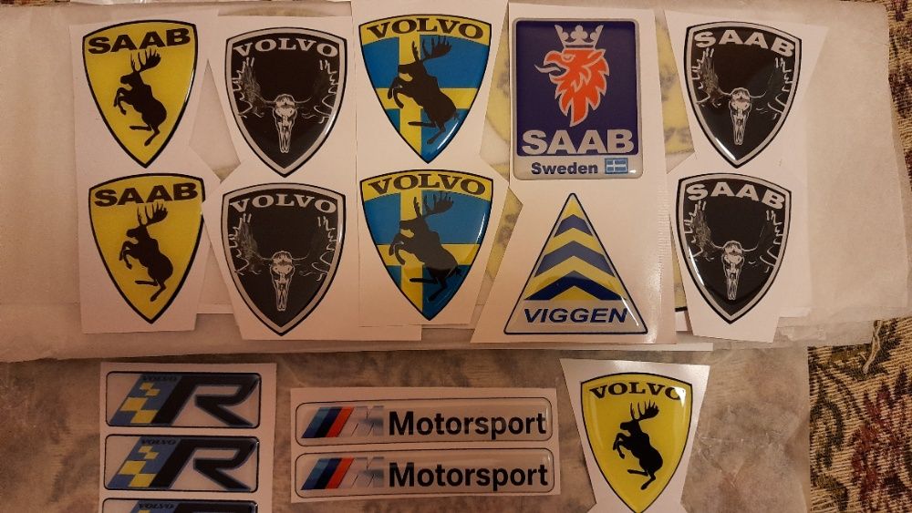 Наклейки 3D , Volvo " Сумасшедший лось", Saab Viggen, Grifon, Troll R