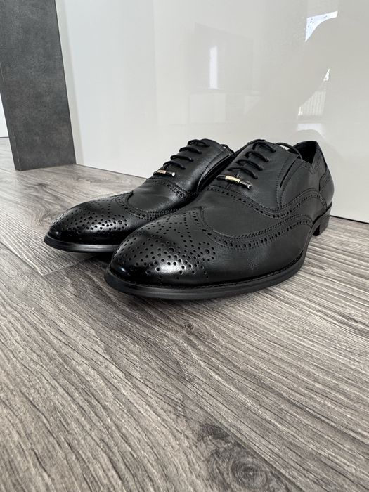 Nowe czarne eleganckie półbuty skórzane Eldemas 42