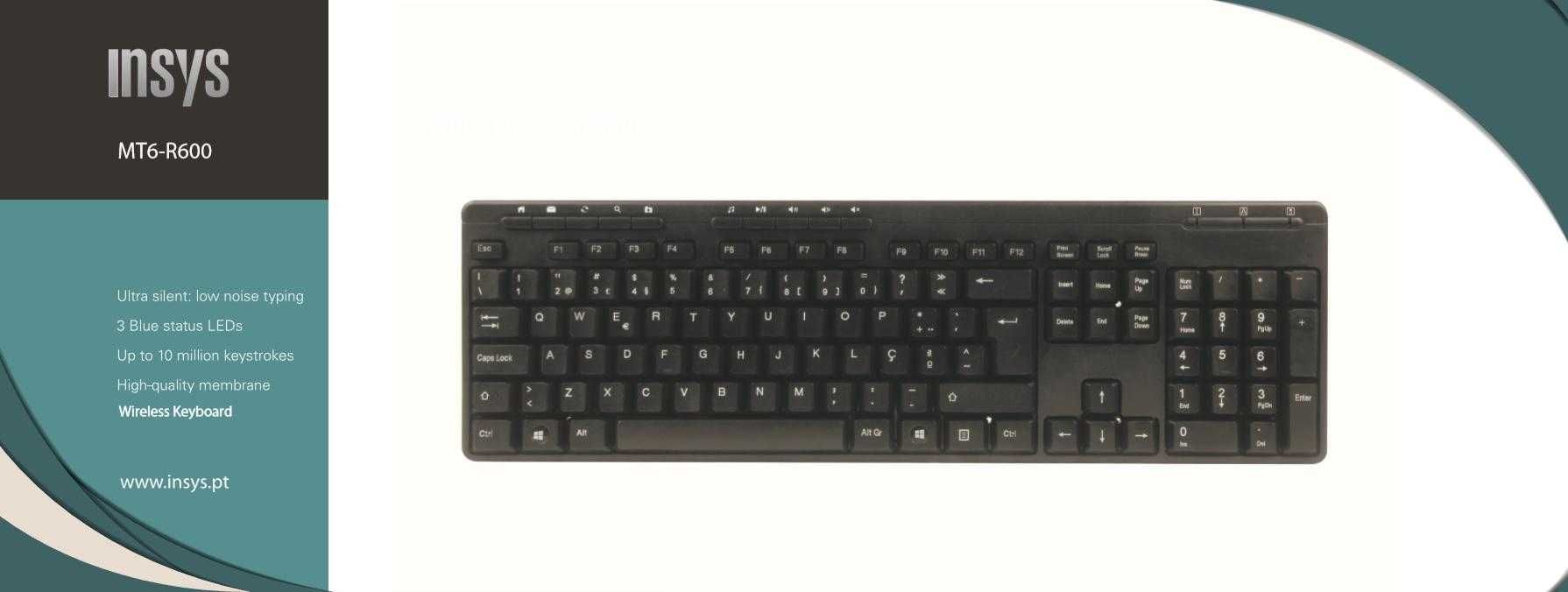 Teclado WIRELESS sem fios - Insys MT6-R600 Preto PT