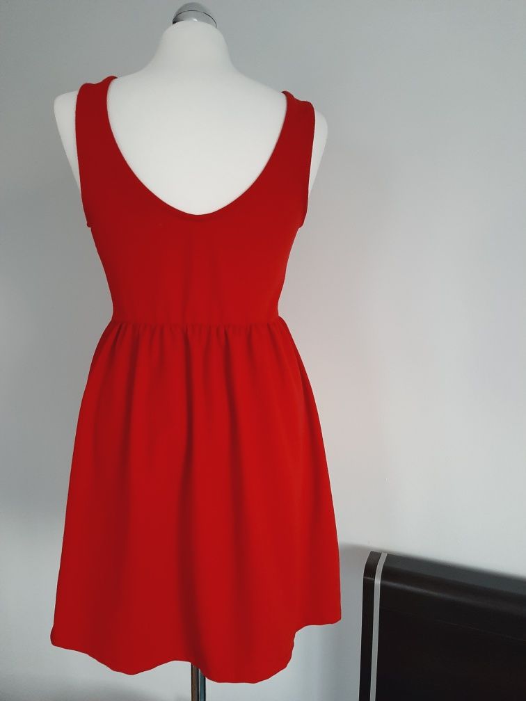 Sukienka letnia ramiączka 36 S rozkloszowana czerwona wakacje lato