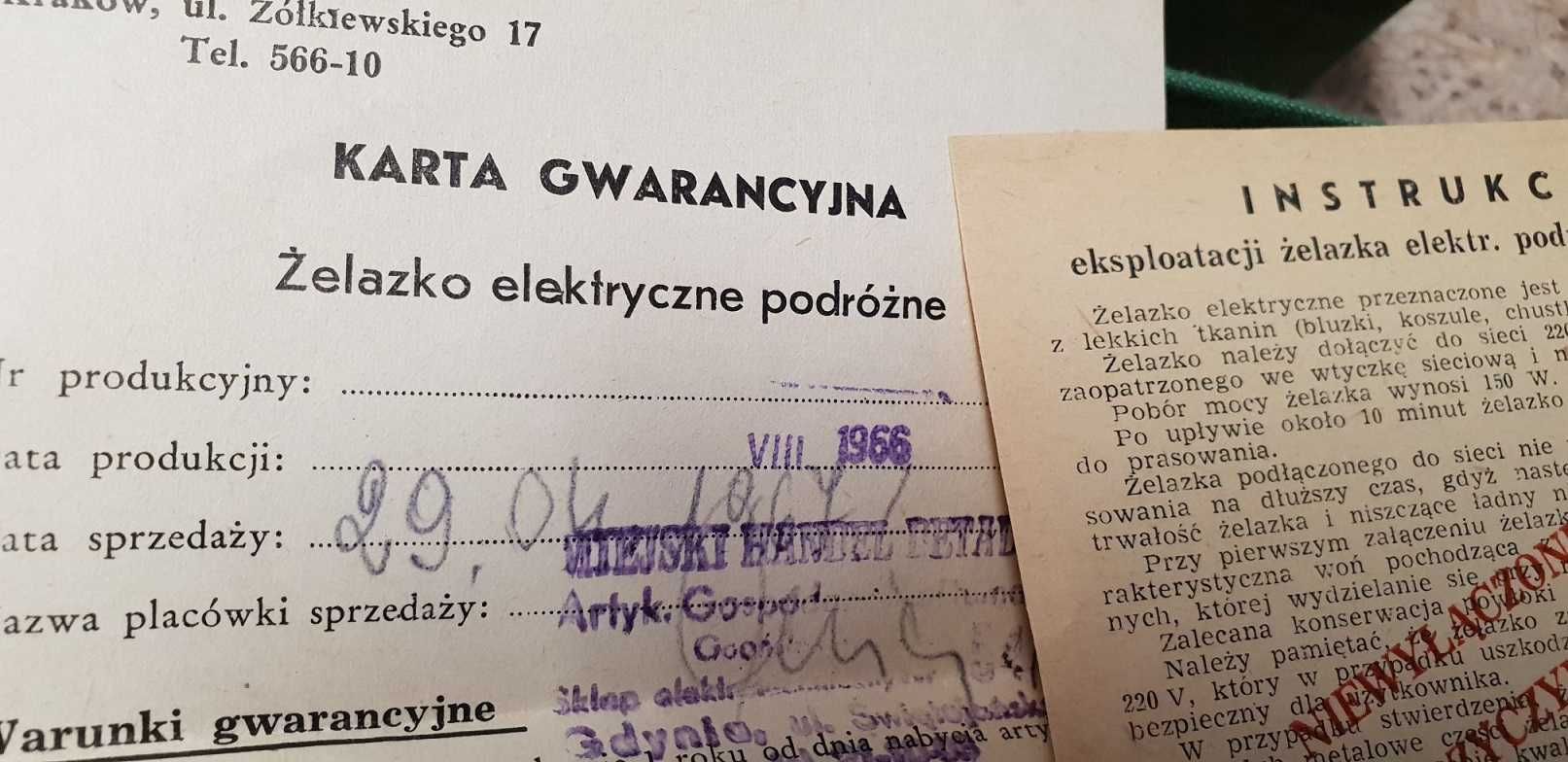 Żelazko turystyczne 1964 r. z oryginalną instrukcją i opakowaniem PRL