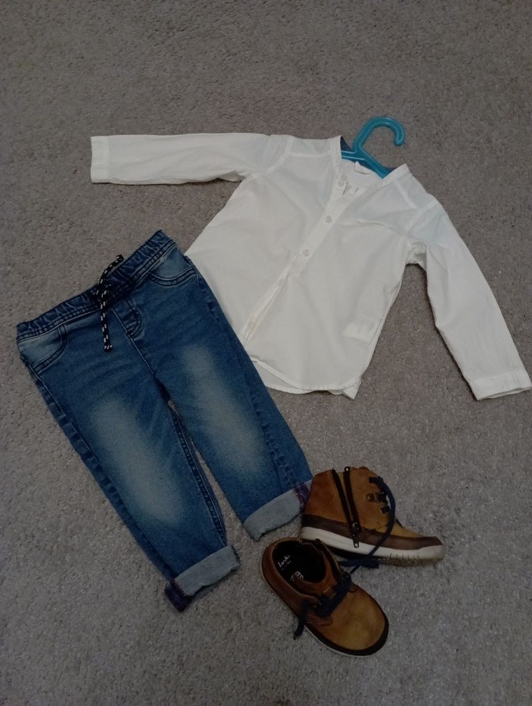 Zestaw Koszula z stójka 92 Hm oraz spodnie jeans3y 92