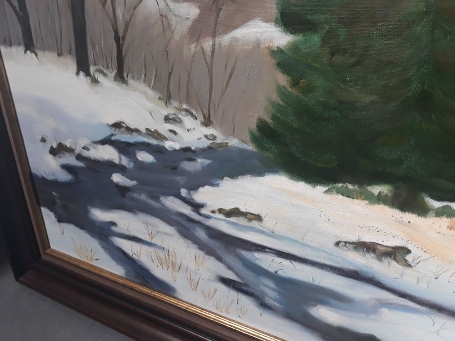 Obraz olejny na płótnie rzeka zimą